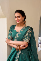 Lorenvalley Teal Gold Crush Fabric with Sequins and Thread Embroidery Work Lehenga Choli | Grocsy
