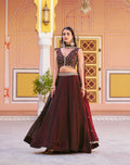 Lorenvalley Fashion Maroon Fendy Satin Sequins and Thread Embroidery Work Lehenga Choli with Dupatta | Grocsy