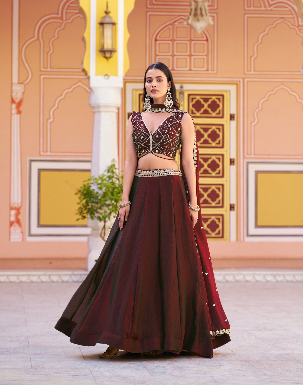 Lorenvalley Fashion Maroon Fendy Satin Sequins and Thread Embroidery Work Lehenga Choli with Dupatta | Grocsy