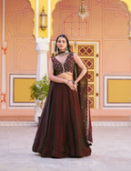 Lorenvalley Fashion Maroon Fendy Satin Sequins and Thread Embroidery Work Lehenga Choli with Dupatta | Grocsy
