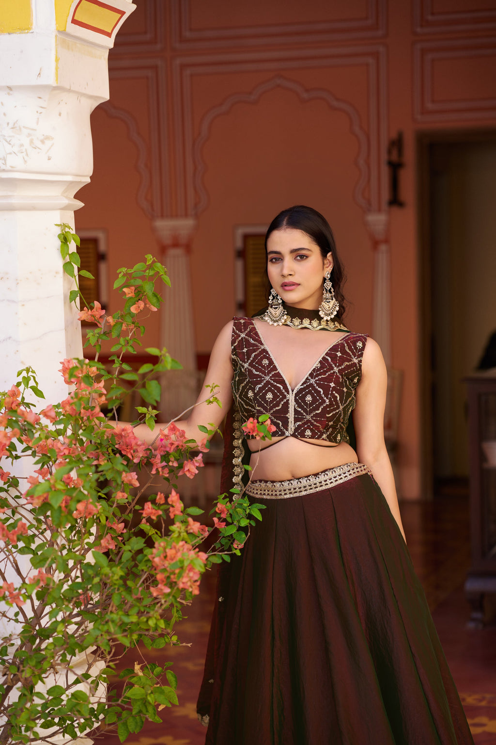 Lorenvalley Fashion Maroon Fendy Satin Sequins and Thread Embroidery Work Lehenga Choli with Dupatta | Grocsy