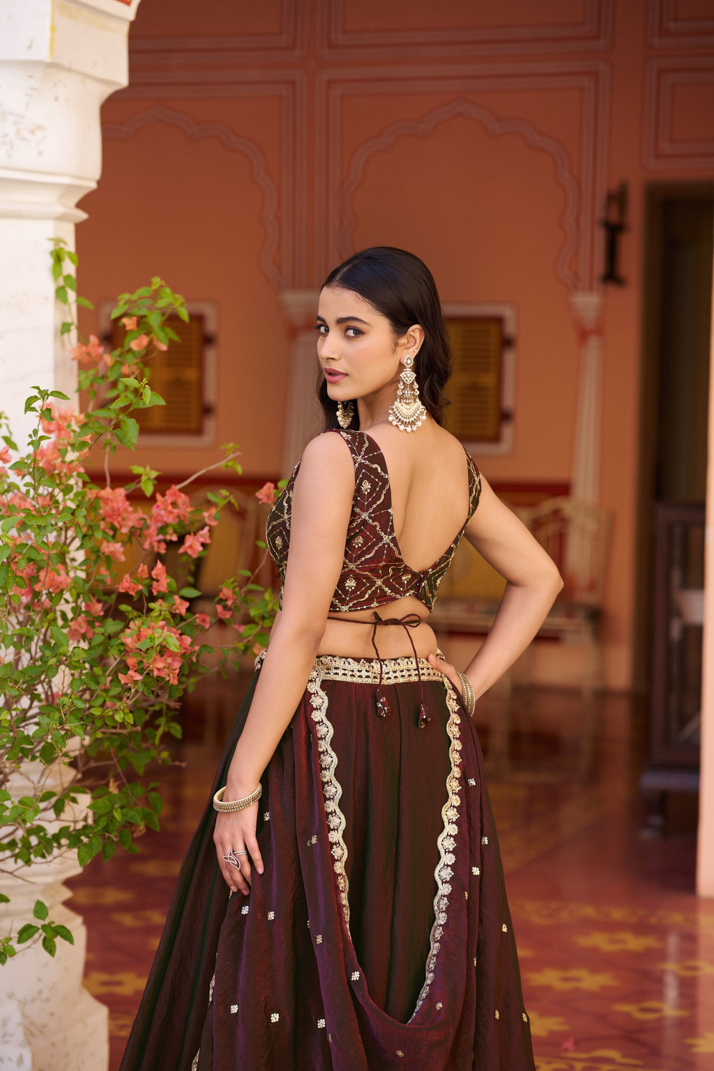 Lorenvalley Fashion Maroon Fendy Satin Sequins and Thread Embroidery Work Lehenga Choli with Dupatta | Grocsy