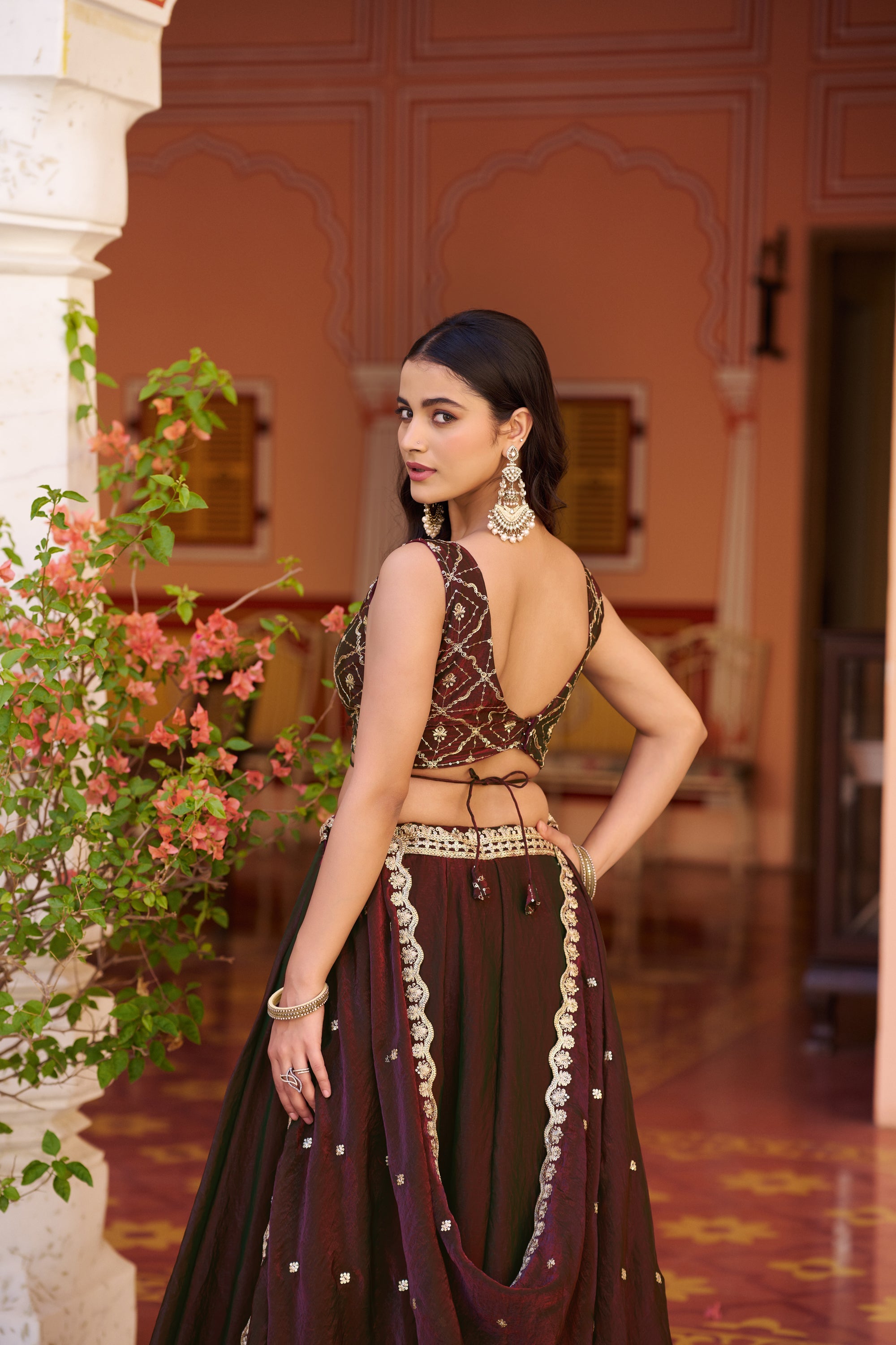 Lorenvalley Fashion Maroon Fendy Satin Sequins and Thread Embroidery Work Lehenga Choli with Dupatta | Grocsy