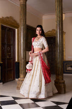 Lorenvalley Fashion Offwhite Vichitra Silk Sequins and Thread Embroidery Work Lehenga Choli with Dupatta | Grocsy