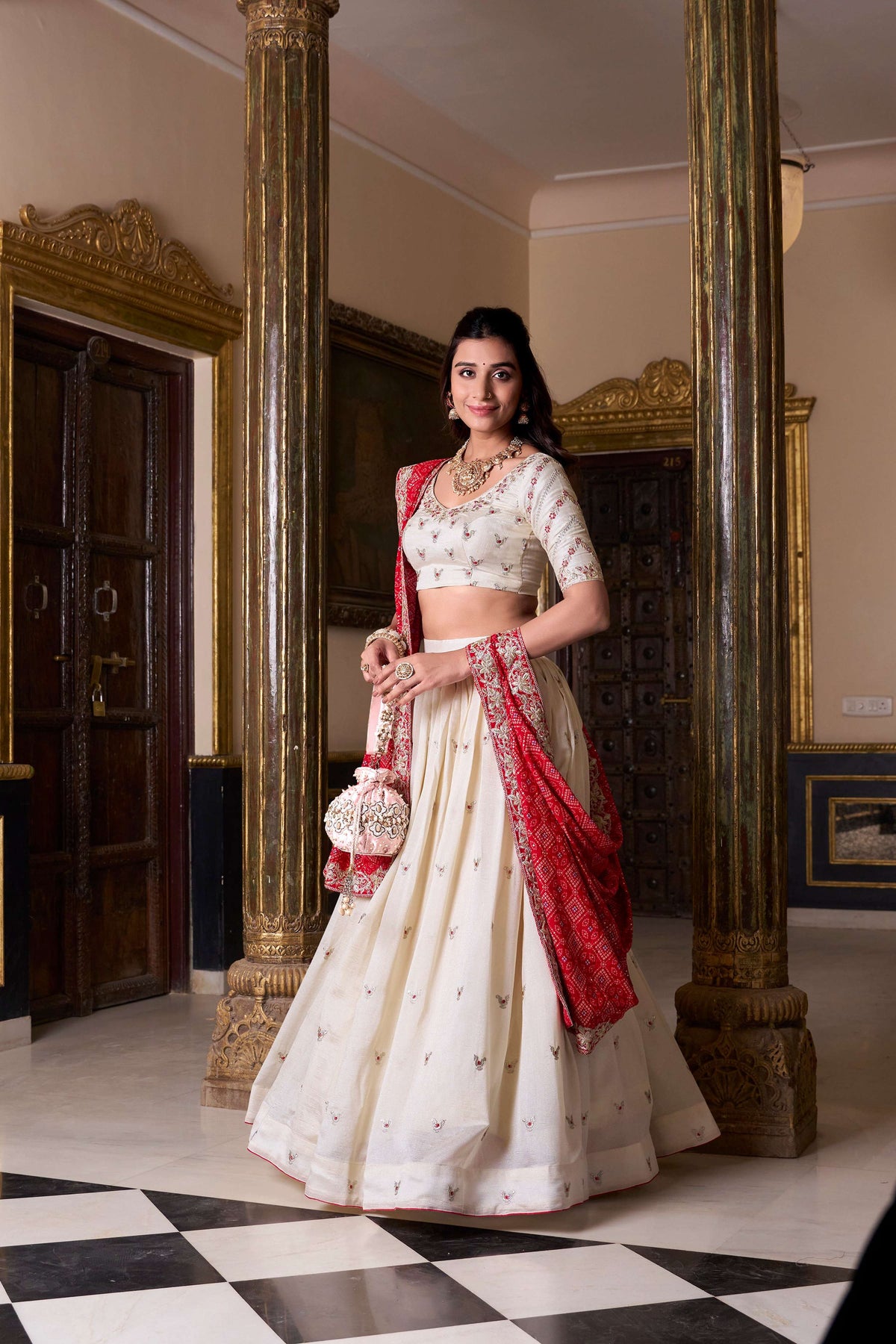 Lorenvalley Fashion Offwhite Vichitra Silk Sequins and Thread Embroidery Work Lehenga Choli with Dupatta | Grocsy