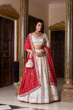 Lorenvalley Fashion Offwhite Vichitra Silk Sequins and Thread Embroidery Work Lehenga Choli with Dupatta | Grocsy