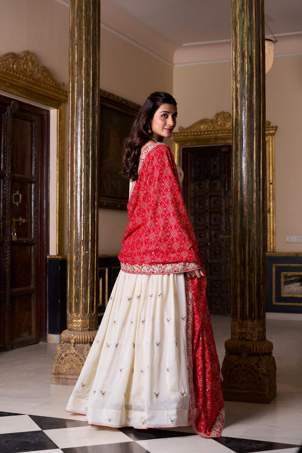 Lorenvalley Fashion Offwhite Vichitra Silk Sequins and Thread Embroidery Work Lehenga Choli with Dupatta | Grocsy