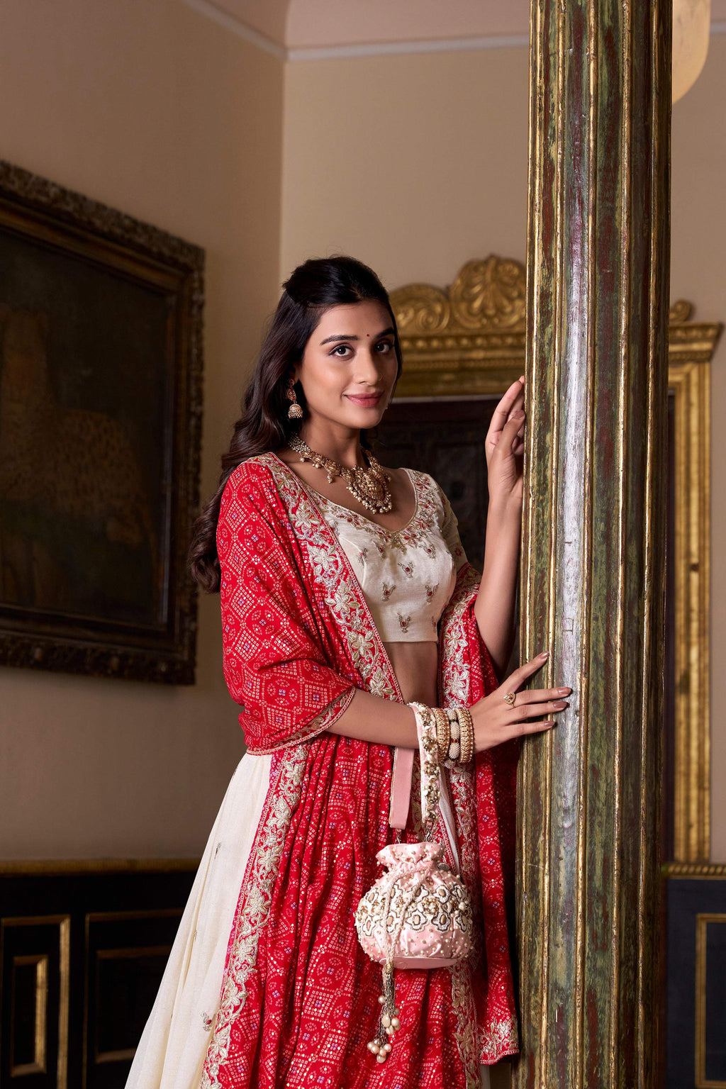 Lorenvalley Fashion Offwhite Vichitra Silk Sequins and Thread Embroidery Work Lehenga Choli with Dupatta | Grocsy