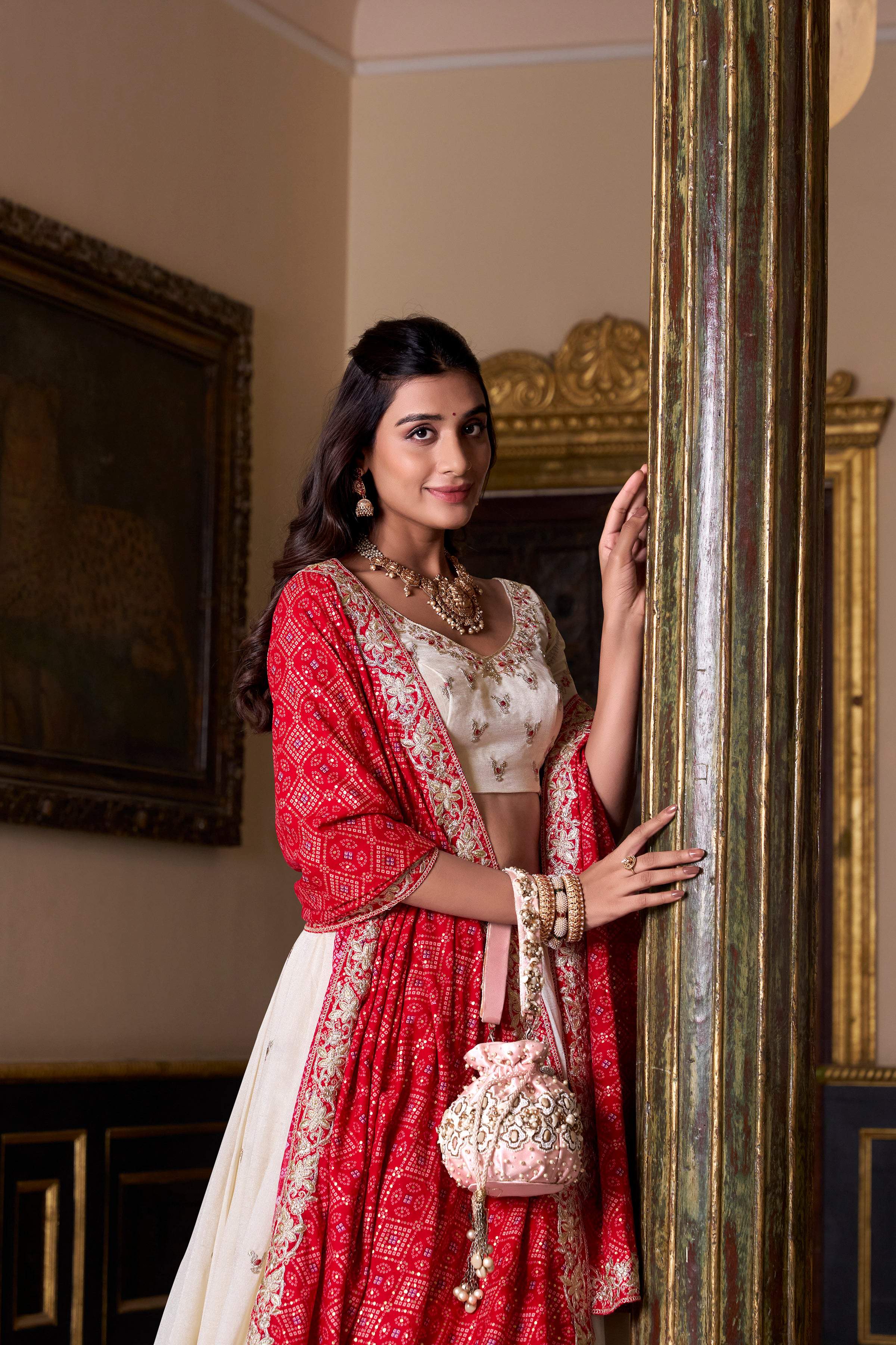 Lorenvalley Fashion Offwhite Vichitra Silk Sequins and Thread Embroidery Work Lehenga Choli with Dupatta | Grocsy