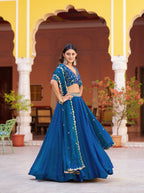 Lorenvalley Fashion Rama Fendy Satin Sequins and Thread Embroidery Work Lehenga Choli with Dupatta | Grocsy