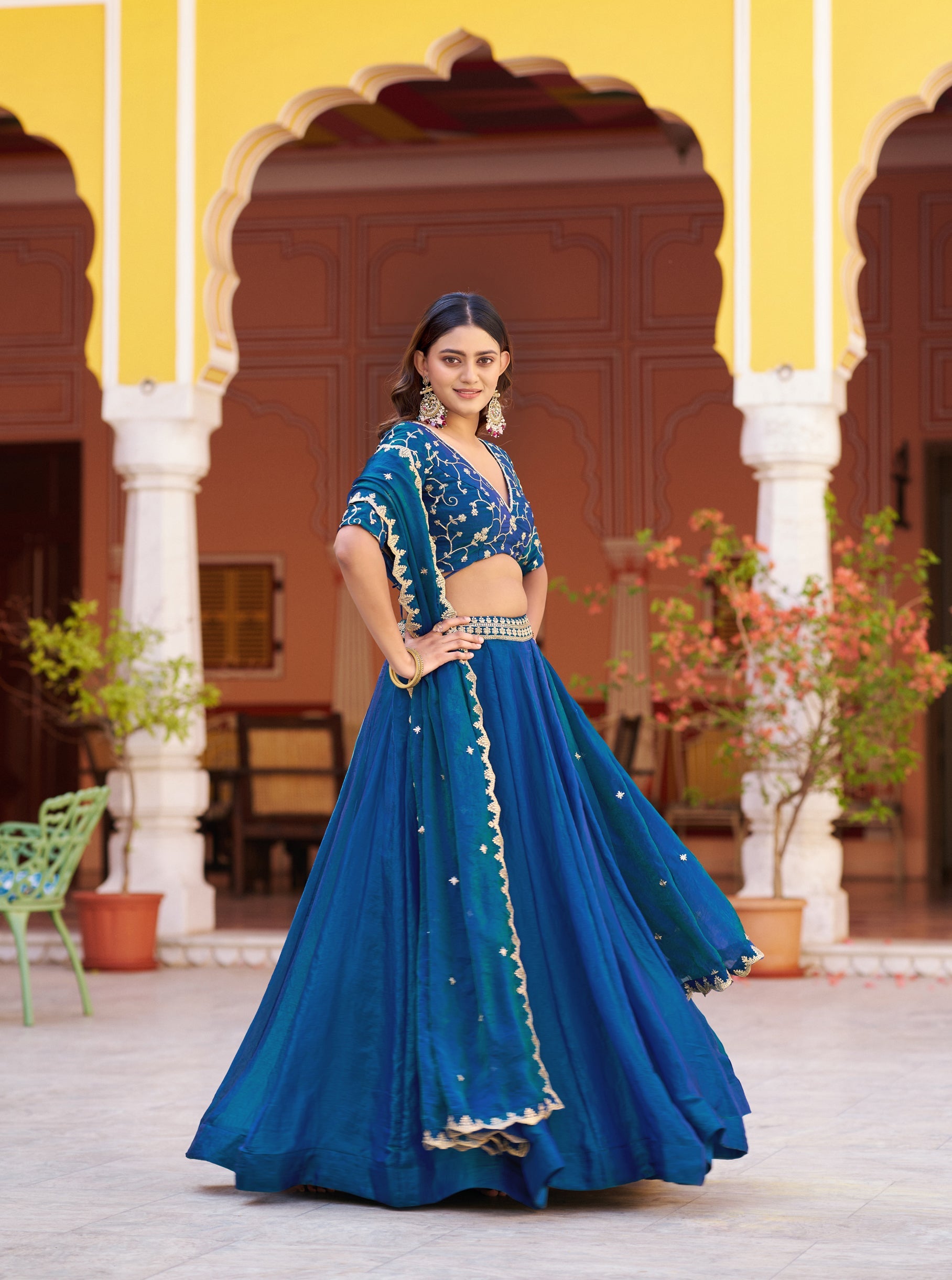 Lorenvalley Fashion Rama Fendy Satin Sequins and Thread Embroidery Work Lehenga Choli with Dupatta | Grocsy
