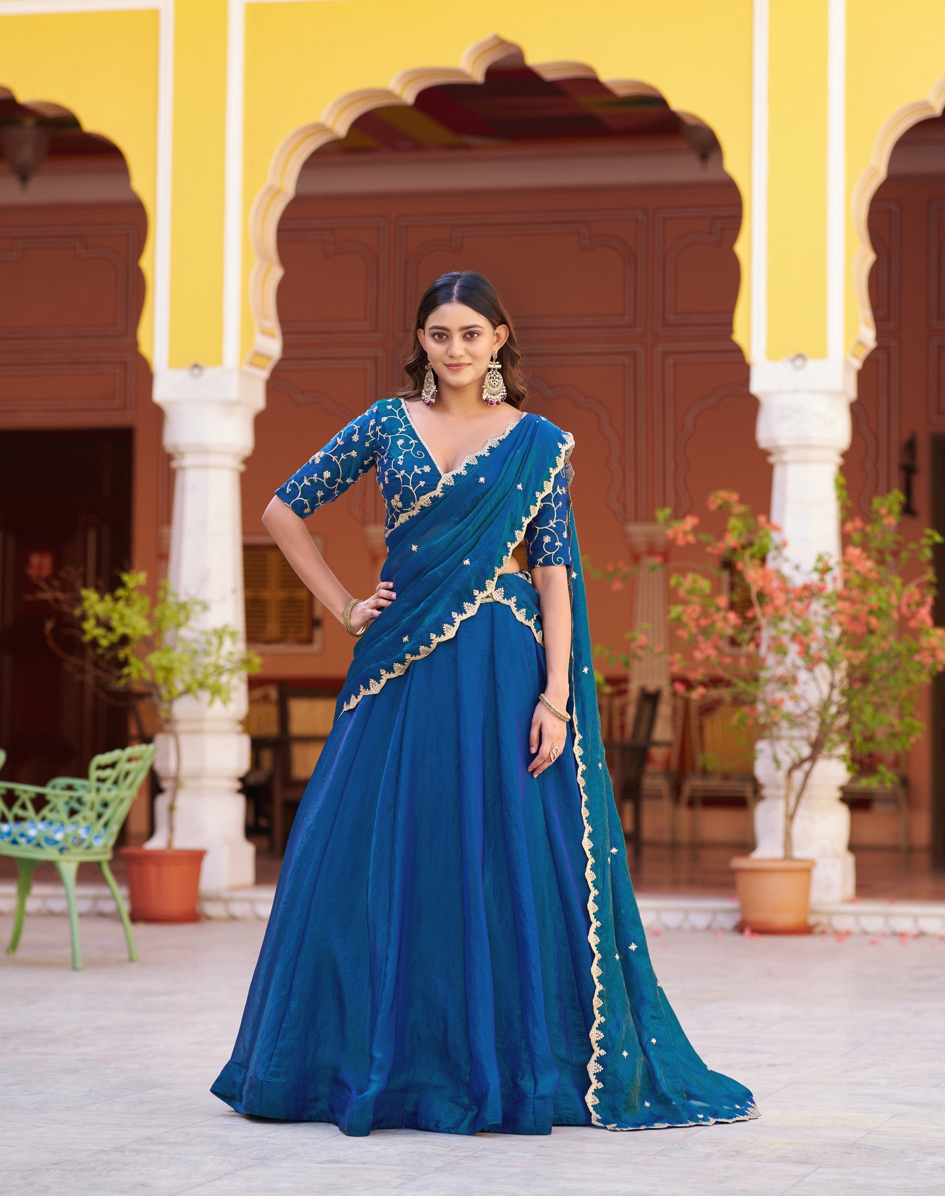 Lorenvalley Fashion Rama Fendy Satin Sequins and Thread Embroidery Work Lehenga Choli with Dupatta | Grocsy