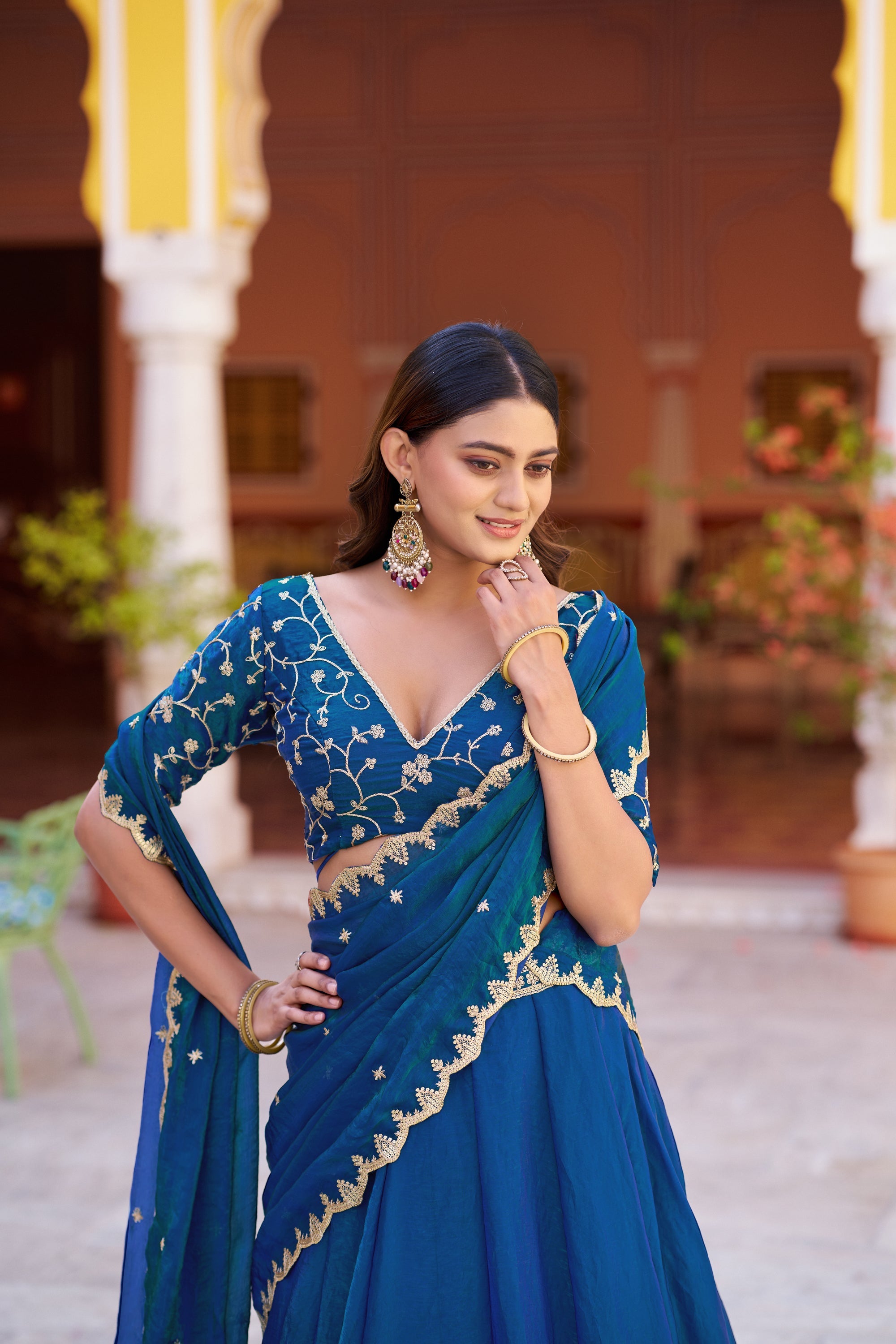 Lorenvalley Fashion Rama Fendy Satin Sequins and Thread Embroidery Work Lehenga Choli with Dupatta | Grocsy