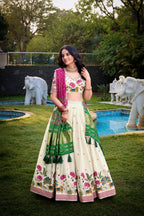 Lorenvalley Offwhite Khadi Cotton Sequins And Thread Embroidery Work Lehenga Choli with Dupatta | Grocsy