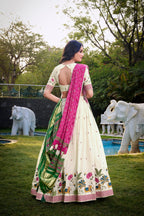 Lorenvalley Offwhite Khadi Cotton Sequins And Thread Embroidery Work Lehenga Choli with Dupatta | Grocsy