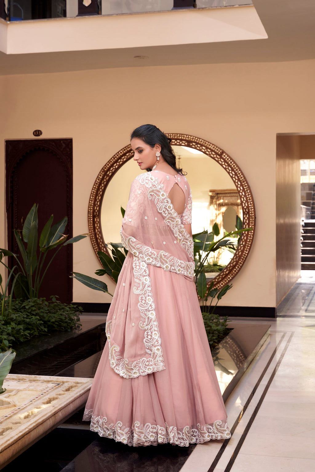 Lorenvalley Peach Weone Silk Embellishment With Pearl Coding And Sequins Embroidery Work Lehenga Choli with Dupatta | Grocsy
