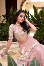 Lorenvalley Peach Weone Silk Embellishment With Pearl Coding And Sequins Embroidery Work Lehenga Choli with Dupatta | Grocsy