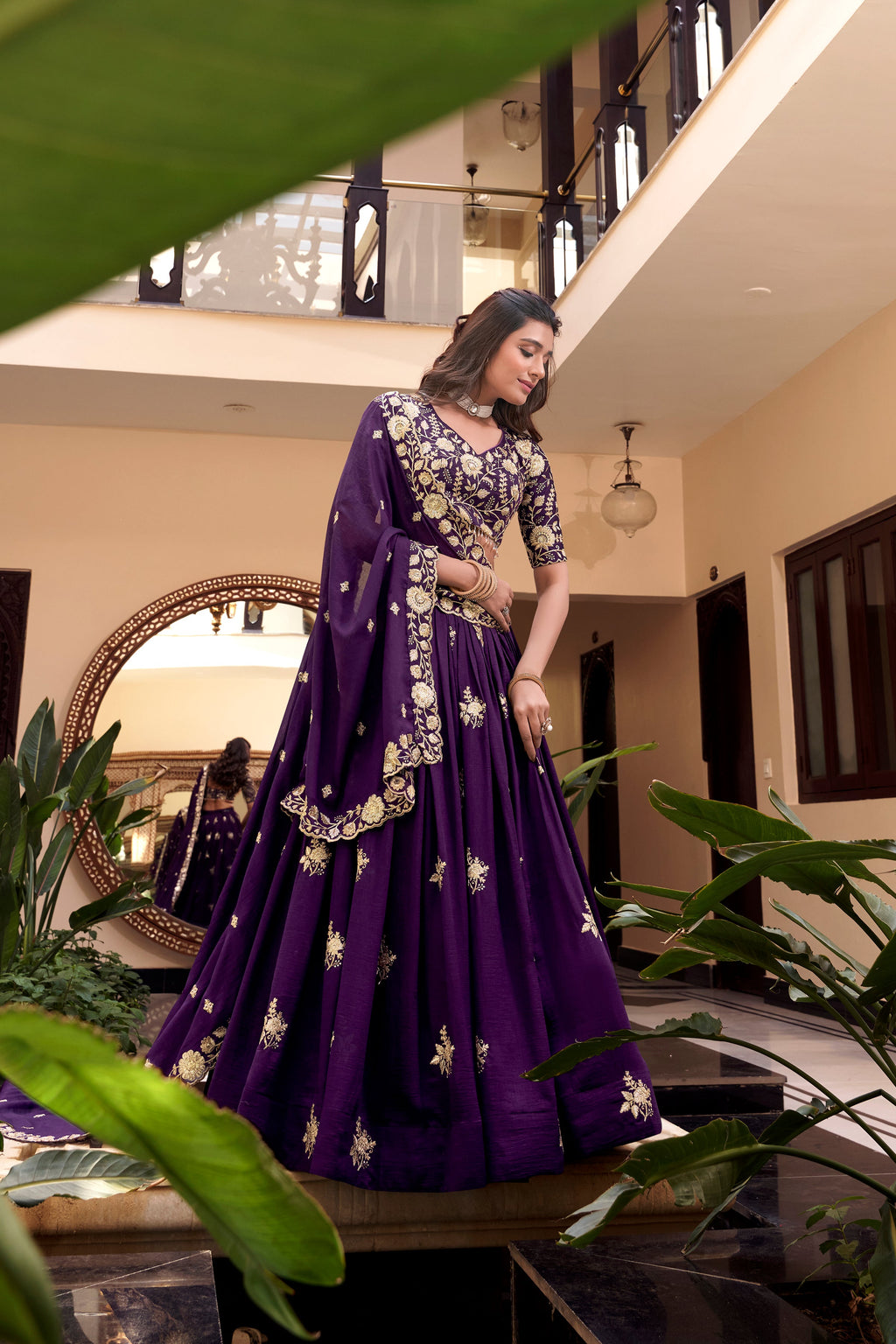 Lorenvalley Parot Star Georgette Embellishment With Pearl Coding And Sequins Embroidery Work Lehenga Choli with Dupatta | Grocsy