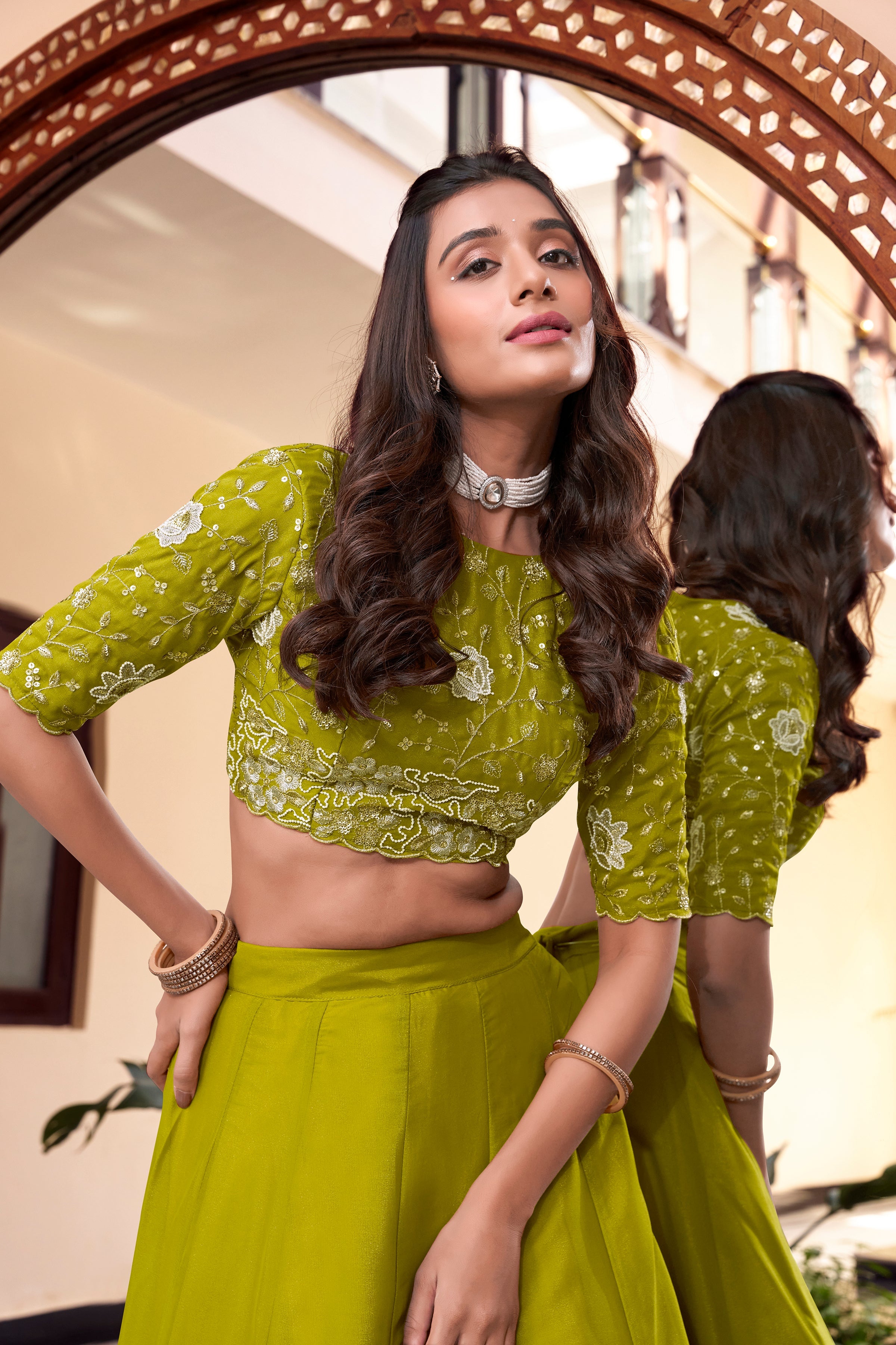 Lorenvalley Pink New Crush Embellishment With Pearl Coding And Sequins Embroidery Work Lehenga Choli with Dupatta | Grocsy