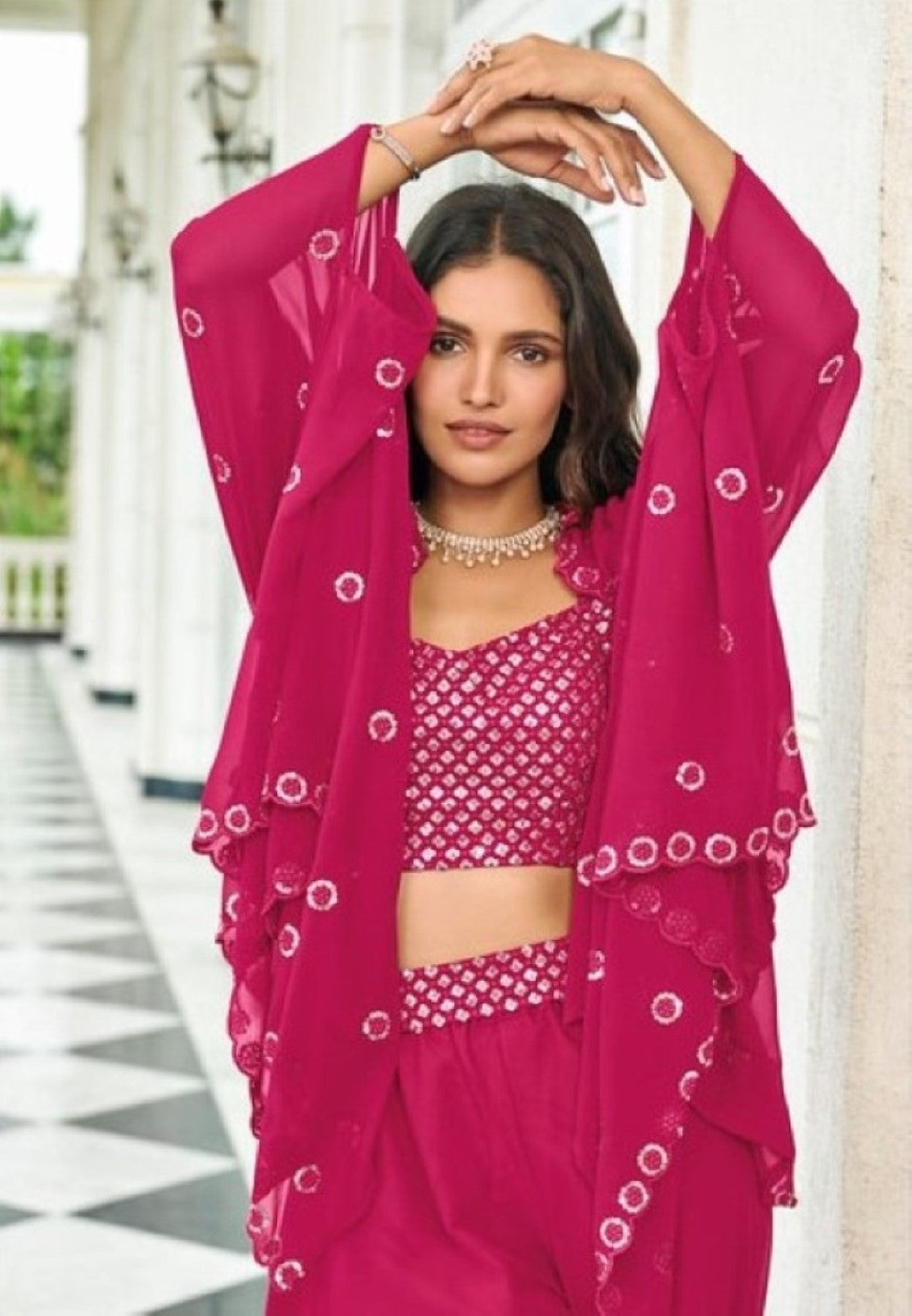 Anaita Magenta Georgette Stitched Lehenga Choli With Sequence & Thread Work | Grocsy