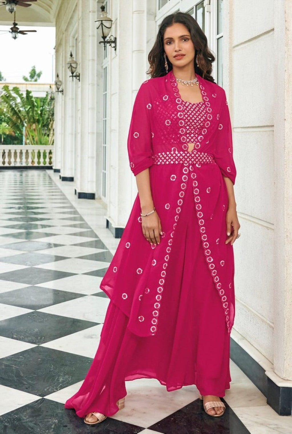 Anaita Magenta Georgette Stitched Lehenga Choli With Sequence & Thread Work | Grocsy