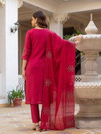 Vedant Vastram Viscose Silk Hand Work & Embroidery Work Stitched Salwar Suit Set-Pink | Grocsy