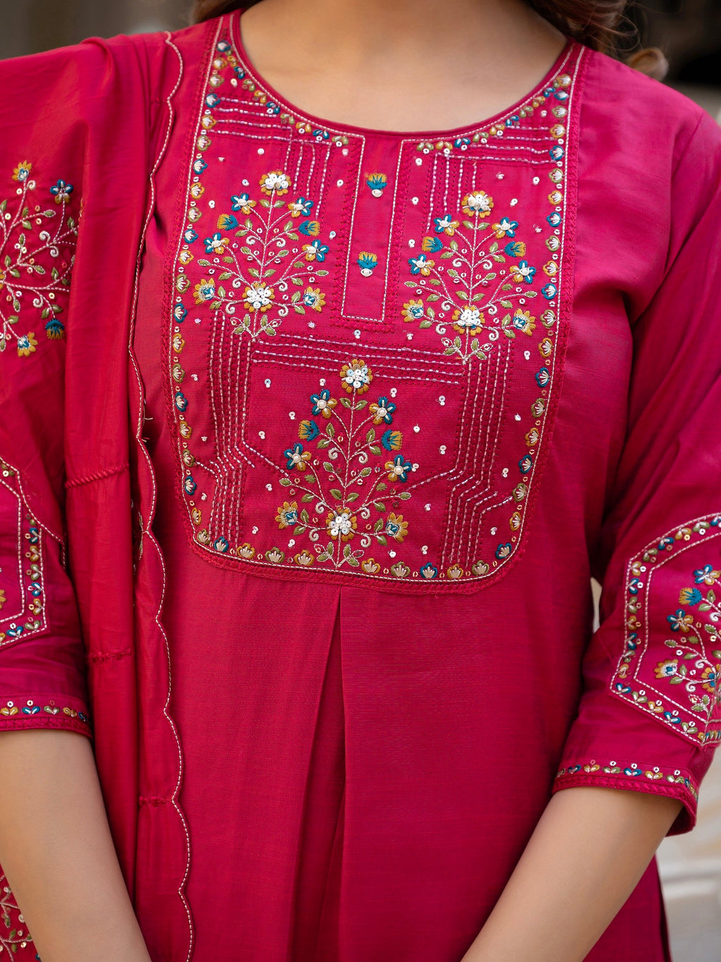 Vedant Vastram Viscose Silk Hand Work & Embroidery Work Stitched Salwar Suit Set-Pink | Grocsy