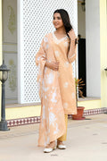 Vaasva Women Mustard Kota Doria Embroidered Solid Kurta Set With Solid Pants & Printed Dupatta | Grocsy