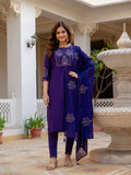 Vedant Vastram Viscose Silk Hand Work & Embroidery Work Stitched Salwar Suit Set-Violet | Grocsy