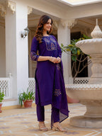 Vedant Vastram Viscose Silk Hand Work & Embroidery Work Stitched Salwar Suit Set-Violet | Grocsy