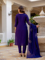 Vedant Vastram Viscose Silk Hand Work & Embroidery Work Stitched Salwar Suit Set-Violet | Grocsy