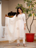 Vedant Vastram Viscose Silk Hand Work & Embroidery Work Stitched Salwar Suit Set-White | Grocsy