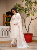 Vedant Vastram Viscose Silk Hand Work & Embroidery Work Stitched Salwar Suit Set-White | Grocsy