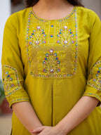 Vedant Vastram Viscose Silk Hand Work & Embroidery Work Stitched Salwar Suit Set-Yellow | Grocsy