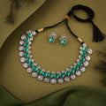 Tehzeeb Creations Silver Plated Green Colour Stone Jewellery Choker Necklace Set With Matching Pair of Stud Earrings | Grocsy