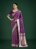 Monjolika Fashion Purple Colour Banarasi Silk Zari Weaving Classic Saree | Grocsy