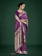 Monjolika Fashion Purple Colour Banarasi Silk Zari Weaving Classic Saree | Grocsy