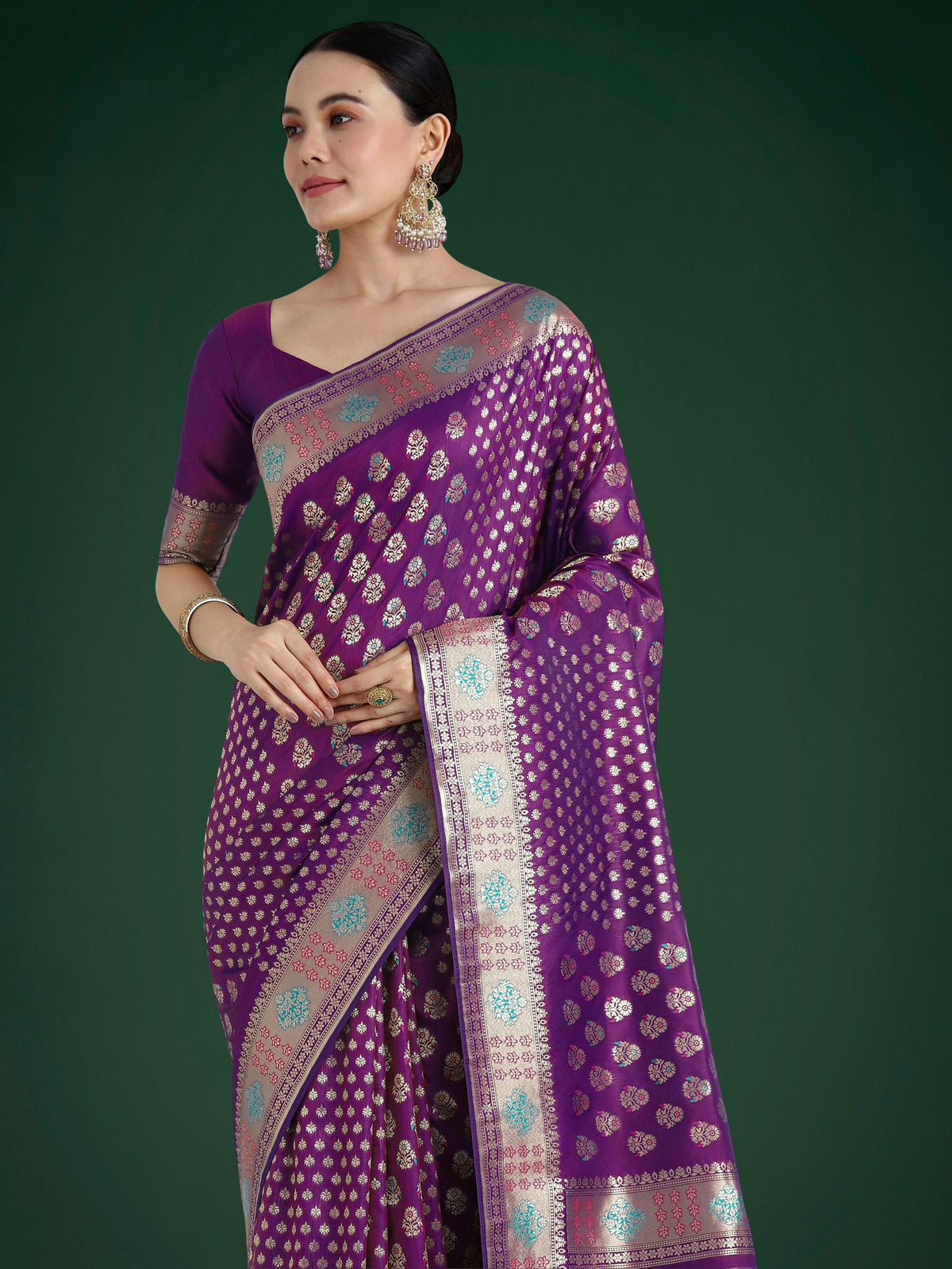 Monjolika Fashion Purple Colour Banarasi Silk Zari Weaving Classic Saree | Grocsy