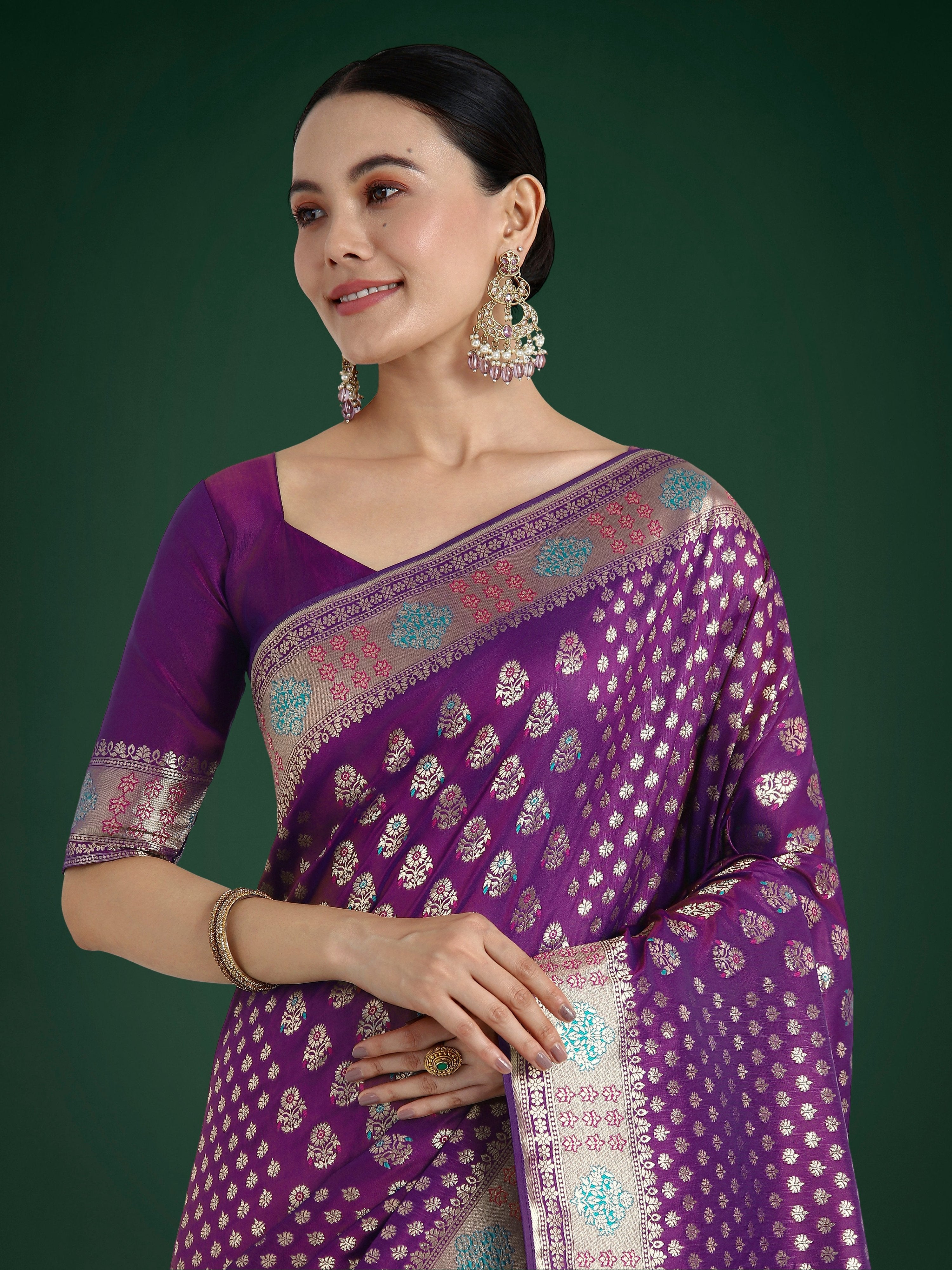 Monjolika Fashion Purple Colour Banarasi Silk Zari Weaving Classic Saree | Grocsy