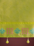 Monjolika Fashion Lime Green Colour Banarasi Silk Zari Weaving Classic Saree | Grocsy