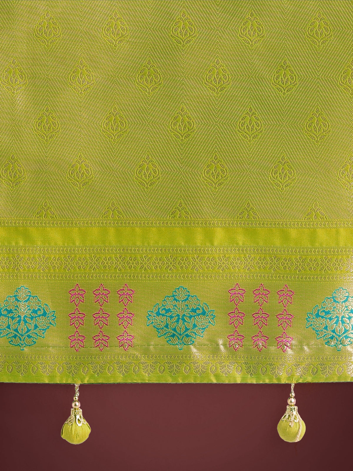 Monjolika Fashion Lime Green Colour Banarasi Silk Zari Weaving Classic Saree | Grocsy