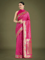 Monjolika Fashion Rani Pink Colour Banarasi Silk Zari Weaving Classic Saree | Grocsy