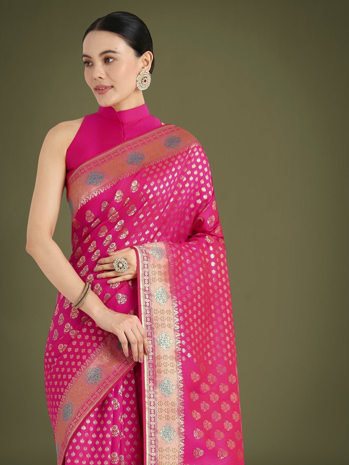 Monjolika Fashion Rani Pink Colour Banarasi Silk Zari Weaving Classic Saree | Grocsy