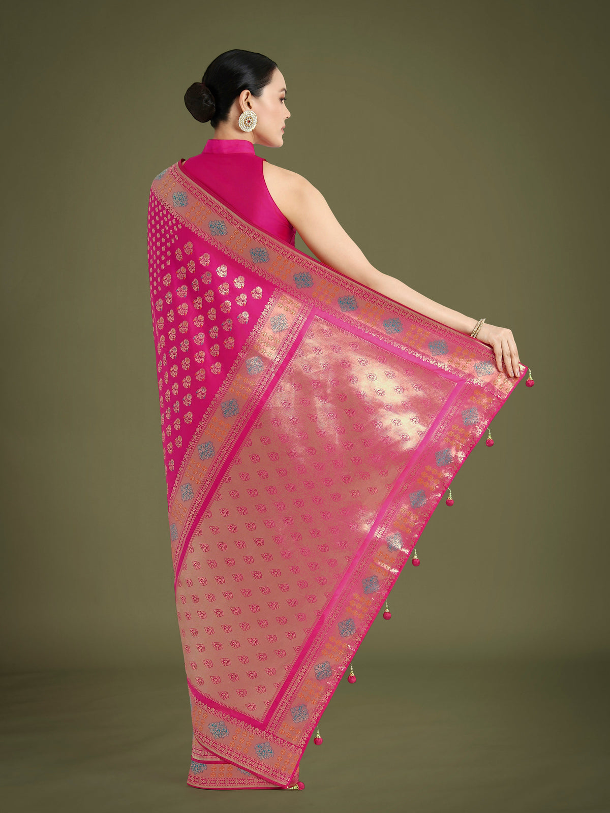 Monjolika Fashion Rani Pink Colour Banarasi Silk Zari Weaving Classic Saree | Grocsy