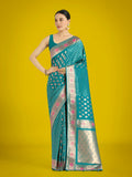 Monjolika Fashion Cyan blue Colour Banarasi Silk Zari Weaving Classic Saree | Grocsy