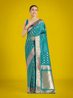 Monjolika Fashion Cyan blue Colour Banarasi Silk Zari Weaving Classic Saree | Grocsy