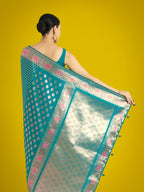 Monjolika Fashion Cyan blue Colour Banarasi Silk Zari Weaving Classic Saree | Grocsy