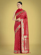 Monjolika Fashion Red Colour Banarasi Silk Zari Weaving Classic Saree | Grocsy