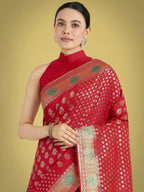 Monjolika Fashion Red Colour Banarasi Silk Zari Weaving Classic Saree | Grocsy