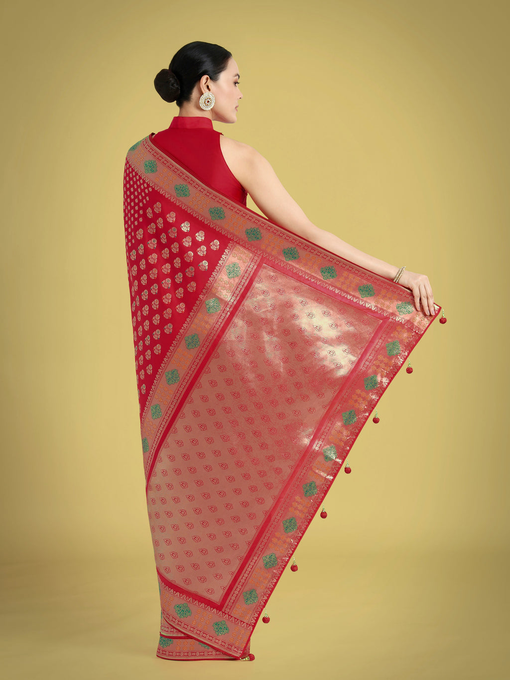 Monjolika Fashion Red Colour Banarasi Silk Zari Weaving Classic Saree | Grocsy